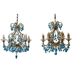 Vintage Pair of Elegant Italian Chandeliers with Turquoise Stone