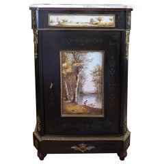 19th Century French Ebonized Cabinet Hand Painted Signed Porcelain Plaque Inset