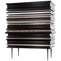 Contemporary Crafted Silver and Darkened Wood Molding Dresser by Luis Pons