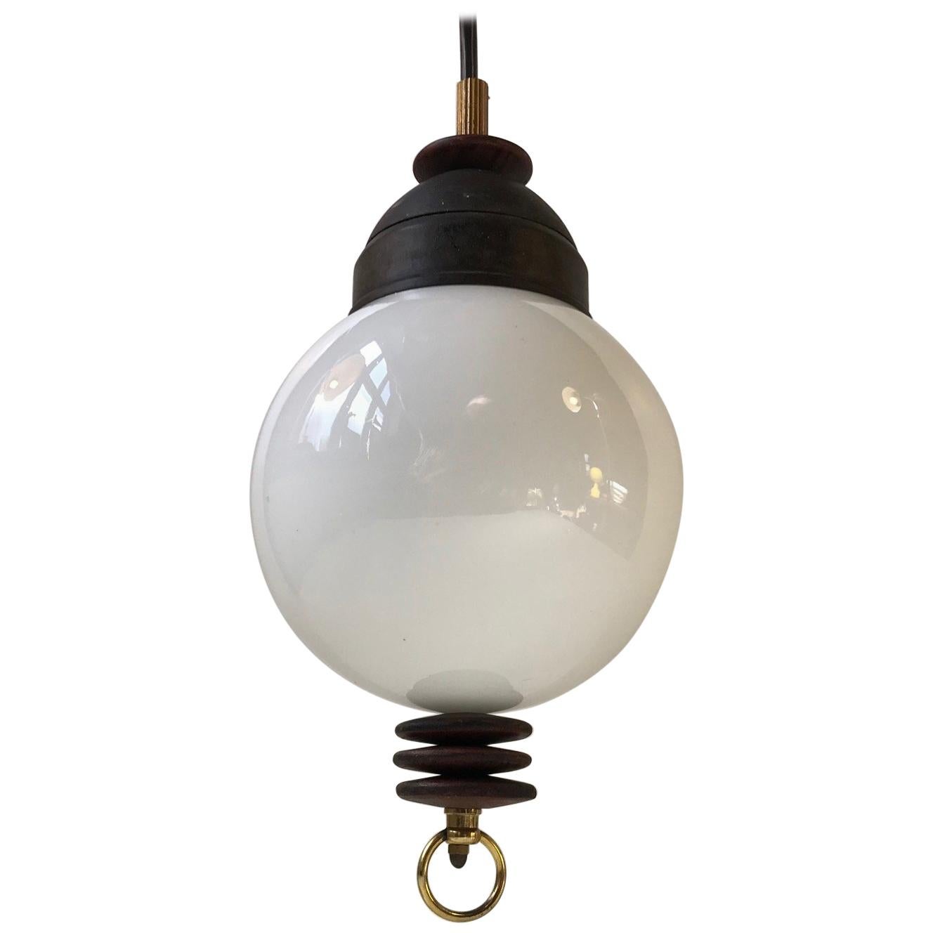 Unusual Midcentury Pendant Lamp with Rosewood Rattle, Denmark, 1950s