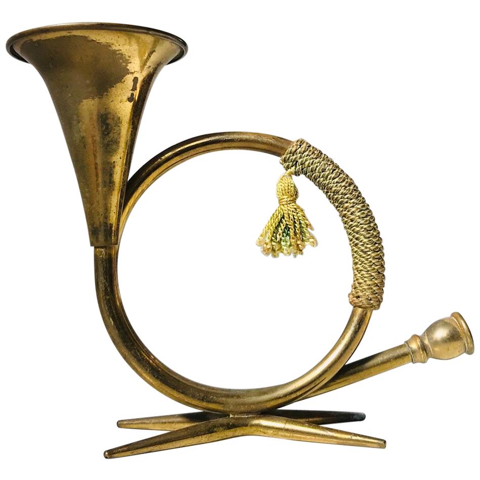 Austrian Modern Hunting Horn Candlesticks in Brass, 1950s