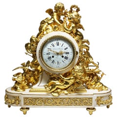 Palatial 19th Century Louis XV Style Ormolu Mantel Cherub Clock Attr. Beurdeley 