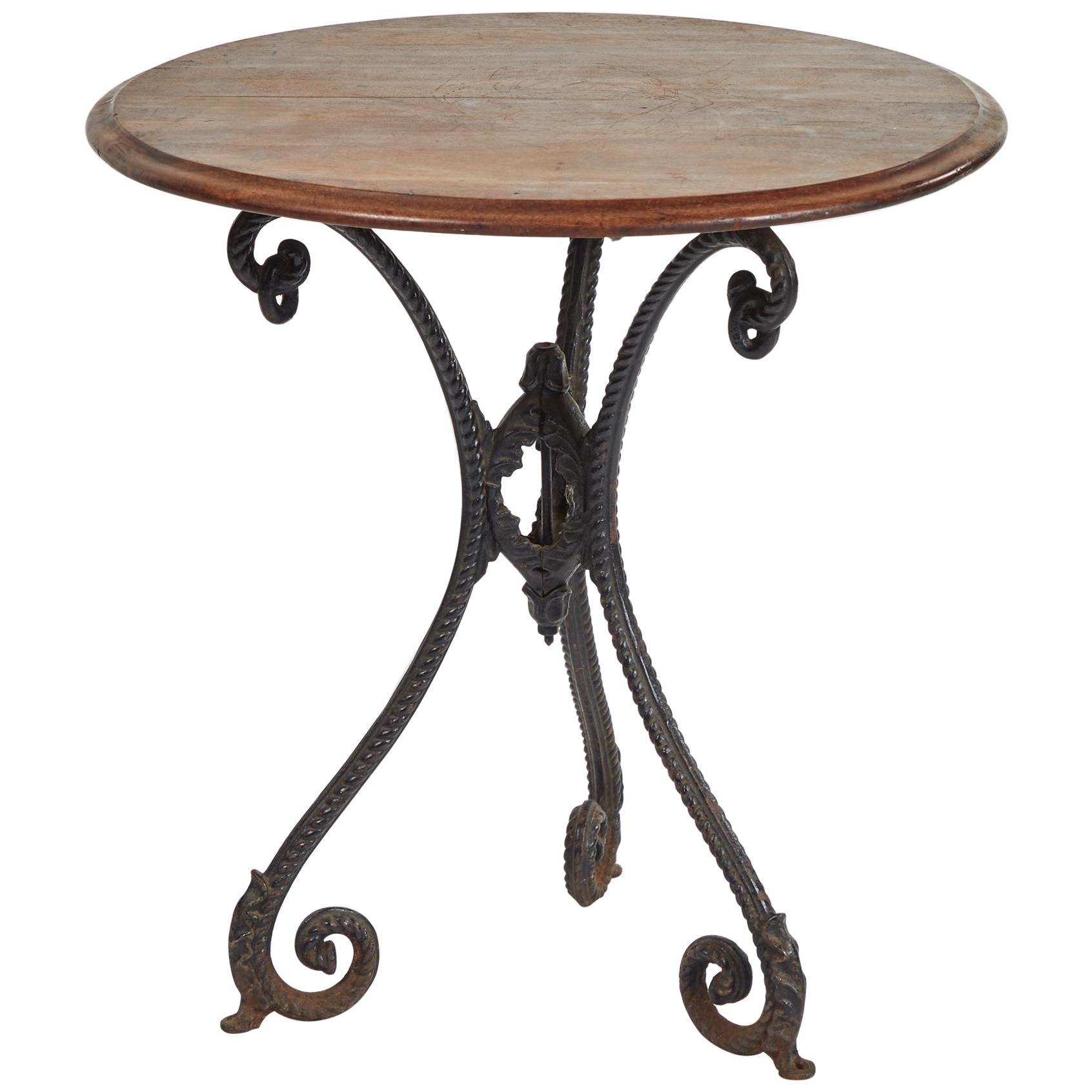 19th Century French Iron Table with Mahogany Top For Sale
