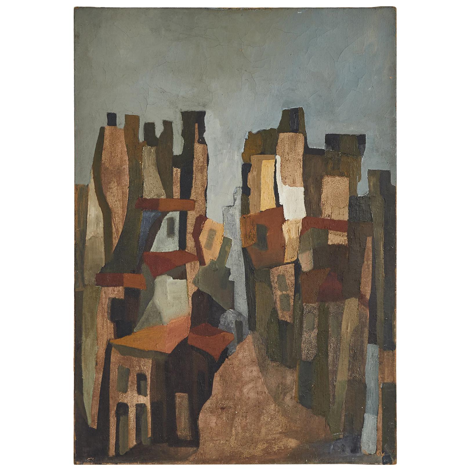 1940s Abstract French Oil Painting For Sale