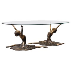 French Brass Ballerina Base Coffee Table