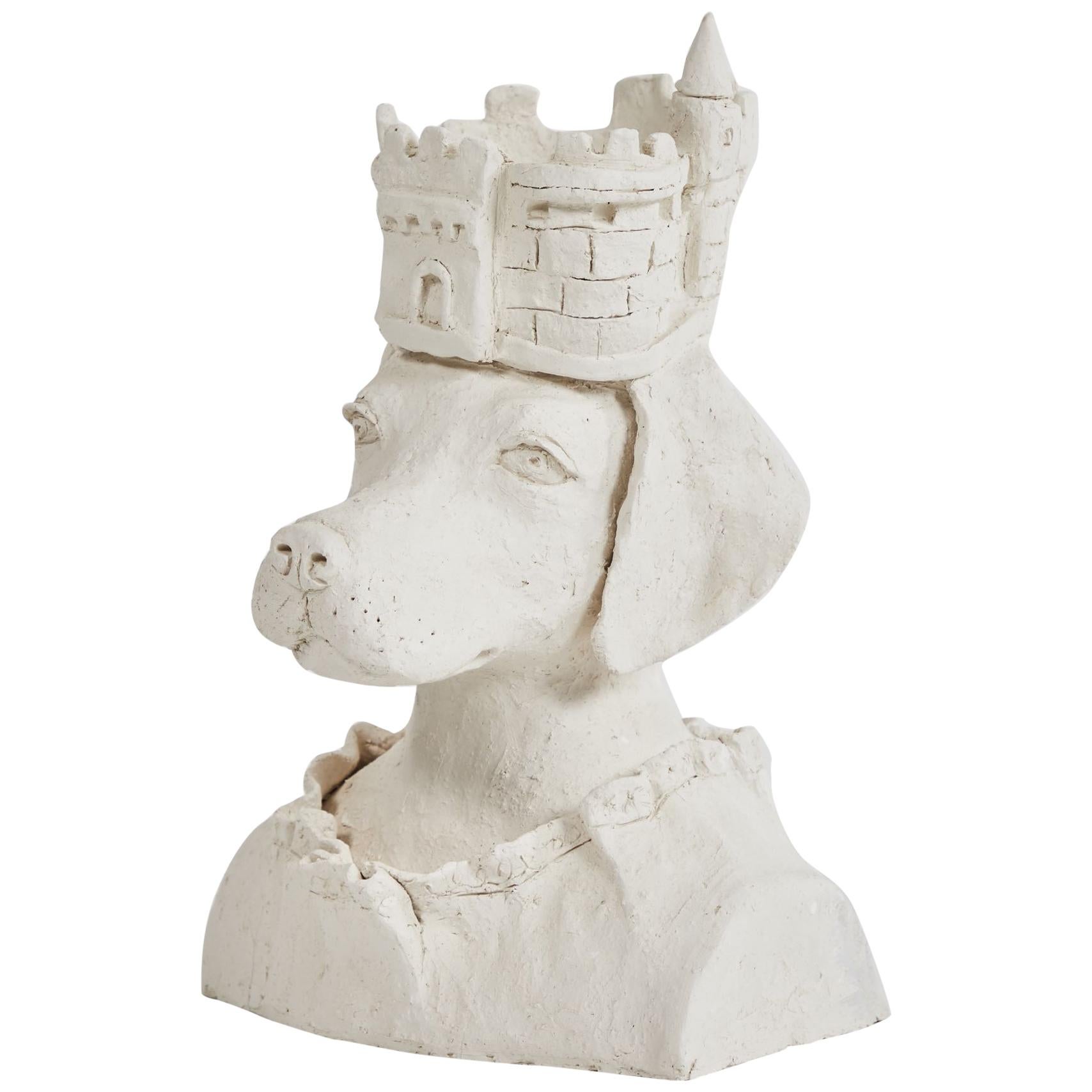 Dog Sculpture with Crown in Plaster