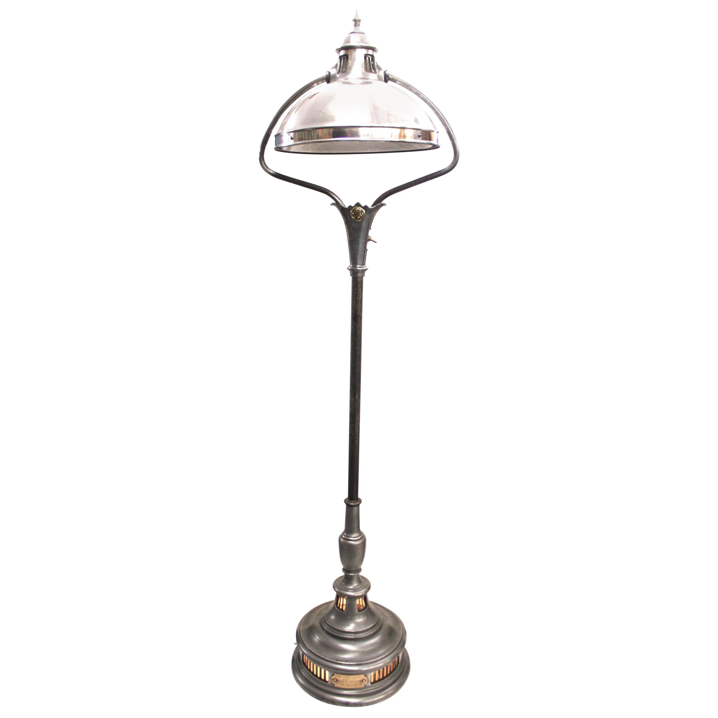 Vintage 1930s Industrial Aluminum GE Sunlamp Floor Lamp