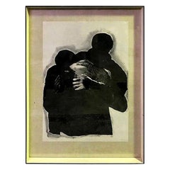 Vintage Rafael Canogar Black and White Signed Limited Edition Lithograph "EL Abrazo"