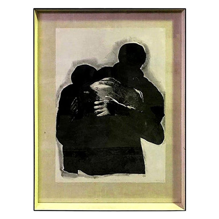 Rafael Canogar Black and White Signed Limited Edition Lithograph "EL Abrazo" For Sale