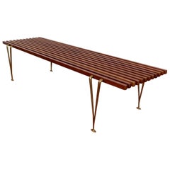 Walnut and Brass Bench Table by Hugh Acton, 1950s