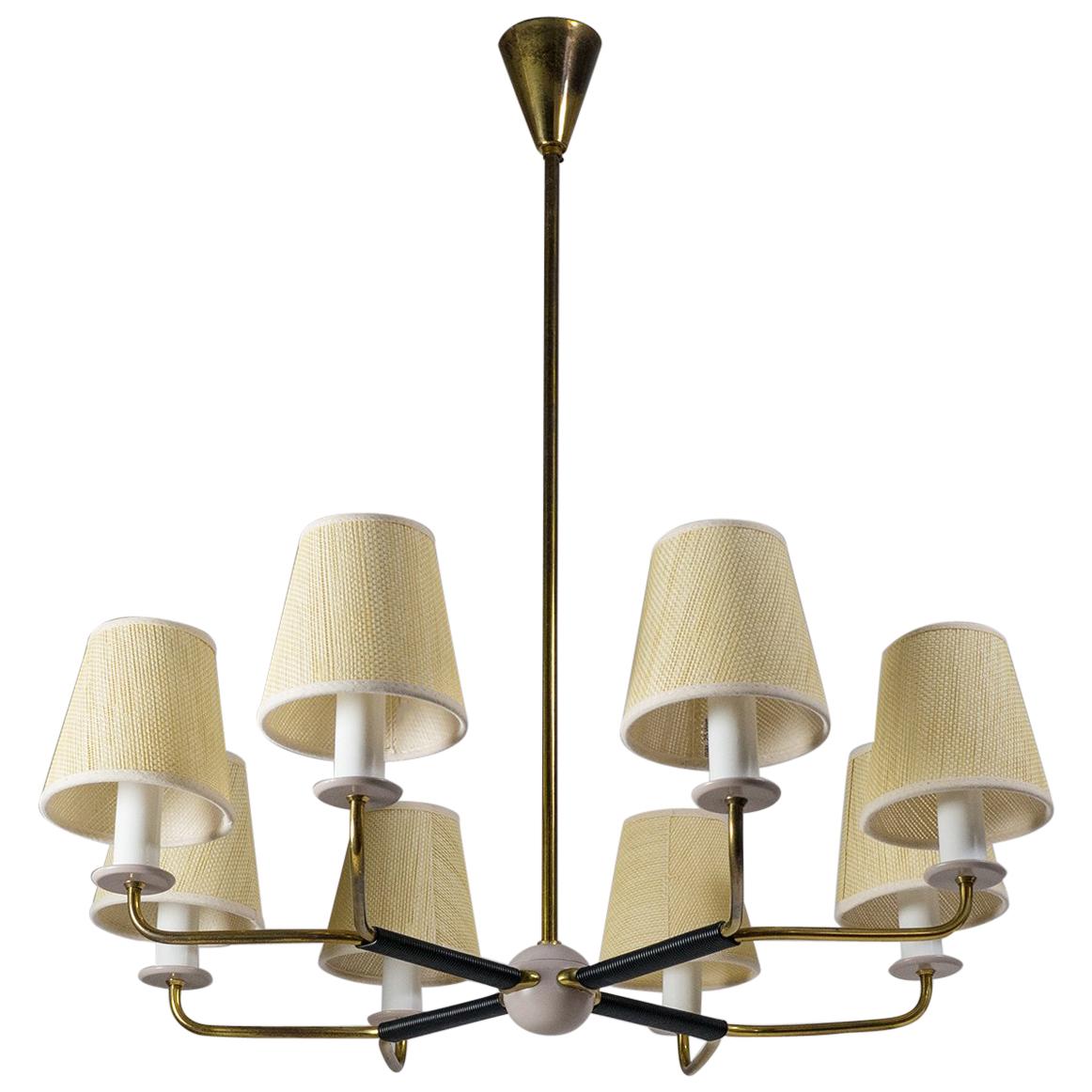 Eight-Arm Brass Chandelier, 1950s