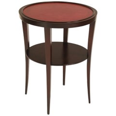 Tommi Parzinger for Charak Modern Mahogany and Burgundy Leather Side Table