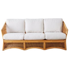 Midcentury Bamboo Rattan Wicker Three-Seat Sofa
