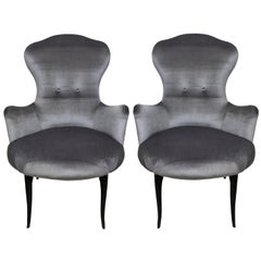 Pair of Italian Bedroom Chairs in Silver Velvet