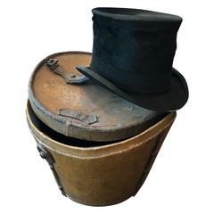 Leather Hat Box with High Hat, 19th Century