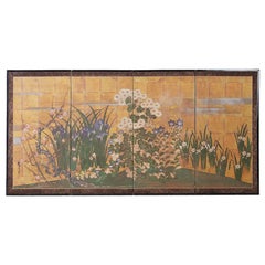 Japanese Showa Period Floral Foliate Four-Panel Screen