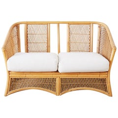 Midcentury Bamboo Rattan Wicker Settee or Loveseat