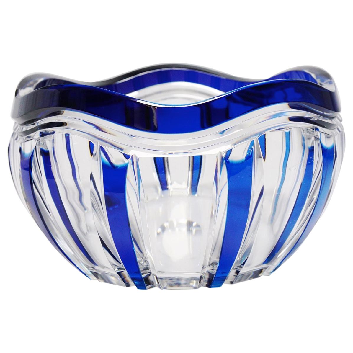 Art Deco Val Saint Lambert Blue Overlaid Pietro Crystal Bowl by Joseph Simon For Sale