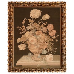 Vintage Early Machine Loom Floral Italian Tapestry in Mid-20th Century Giltwood Frame
