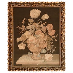 Early Machine Loom Floral Italian Tapestry in Mid-20th Century Giltwood Frame