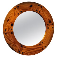 Swedish Round pine mirror Luxus 65cmD by Uno & Östen Kristiansson, 1950s