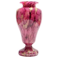 Large French Art Deco Charles Schneider Pink Glass Marbrine Vase