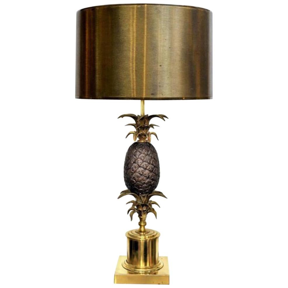 FINAL SALE Large Vintage Brass and Bronze Pineapple Lamp Attr. to Maison Charles