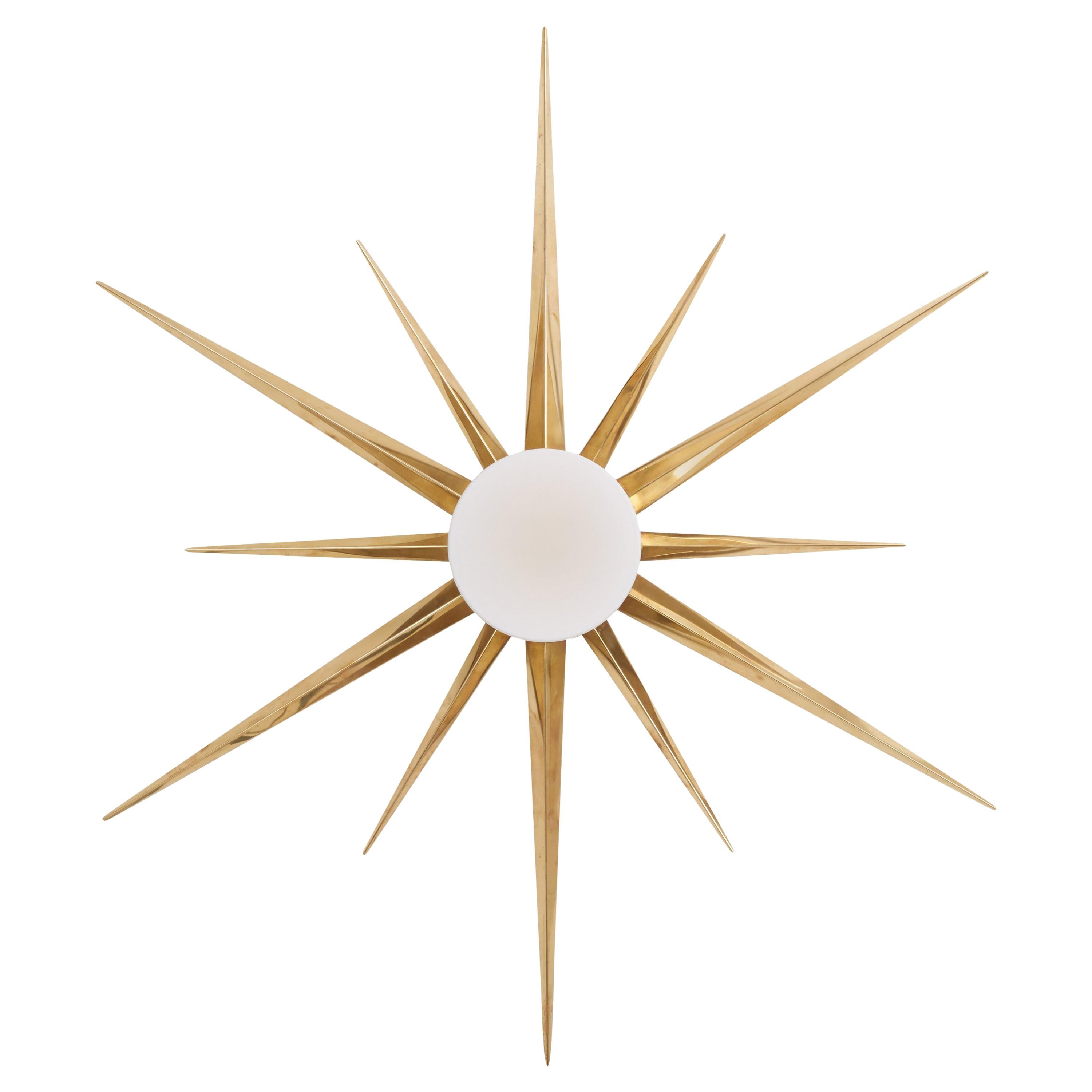 1 of 5 Starburst Brass and Glass Flush Mount in the manner of Angelo Lelli