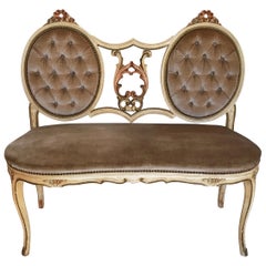 Ornately embellished Mid-20th Century Giltwood Love Seat with Velvet Upholstery