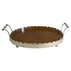 Antique English Oak and Silver Plated Tray, circa 1900