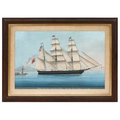 19th Century Gouache Picture of a Barque