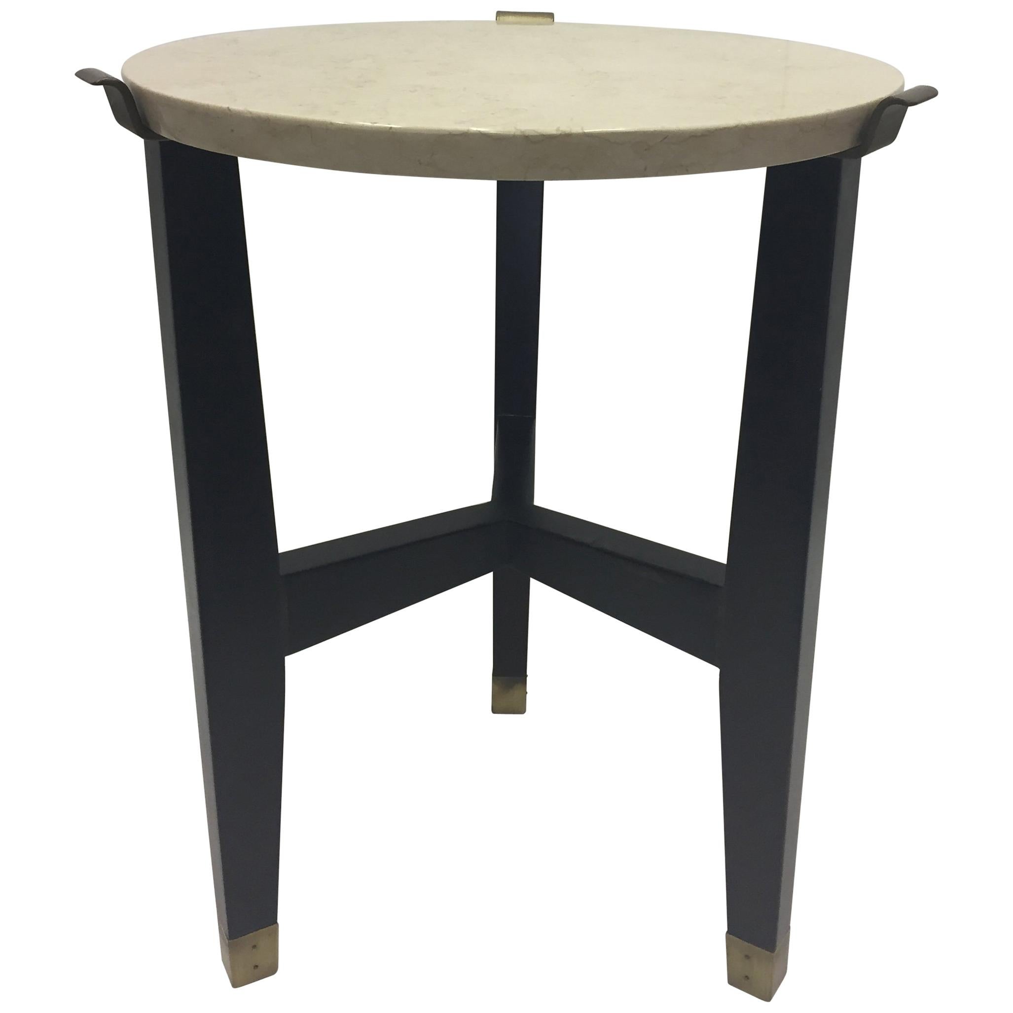 Sophisticated Travertine and Ebonized Side or Occasional Table