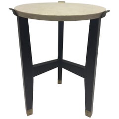 Sophisticated Travertine and Ebonized Side or Occasional Table