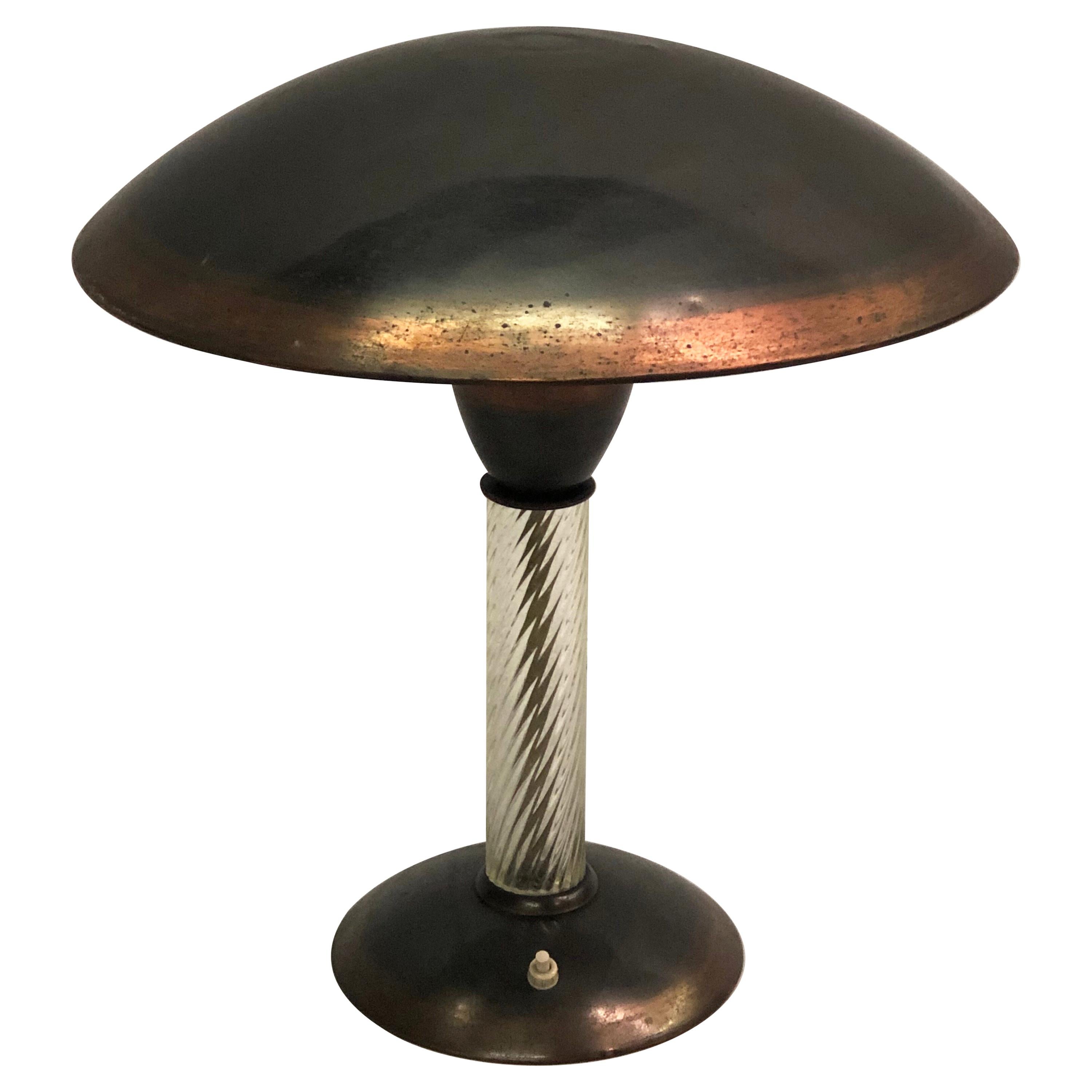 Italian Art Deco / Midcentury Modern Table / Desk Lamp by Siemens & Venini Glass For Sale