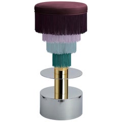 Deja Vu Wine and Pink Stool with 24-Karat Gold-Plated Metal and Velvet Fringes