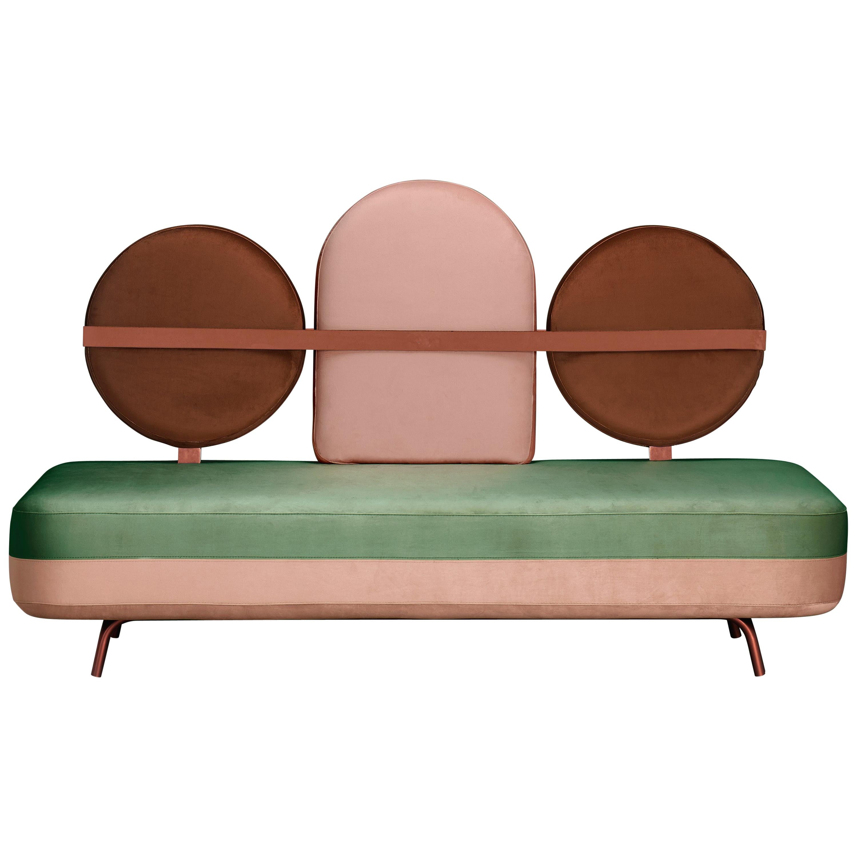 Jimi Sofa in Green and Pink Velvet and Upholstery For Sale