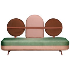 Jimi Sofa in Green and Pink Velvet and Upholstery