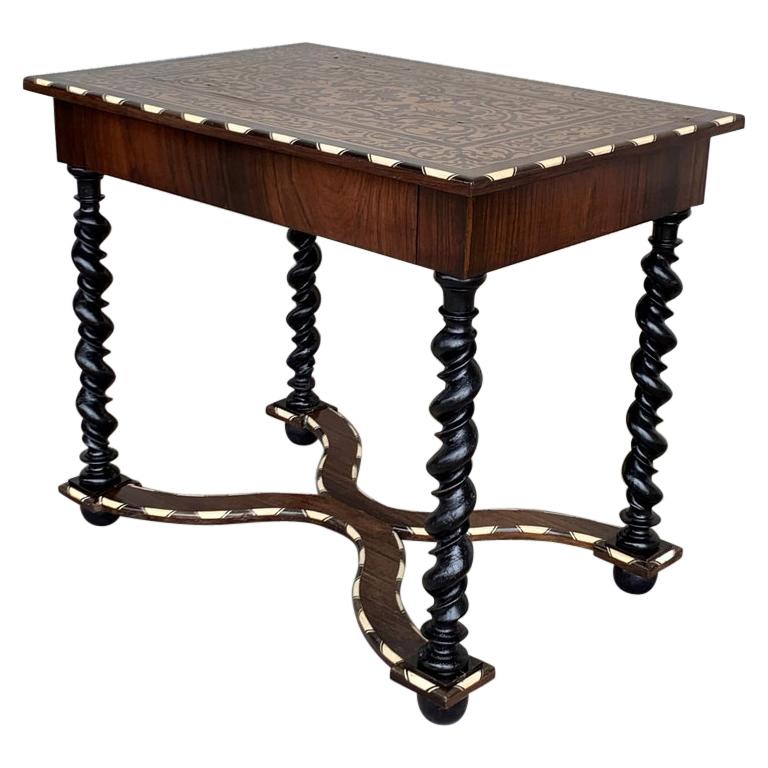 18th Century William and Mary Marquetry Side Table with Turned Legs & Stretcher