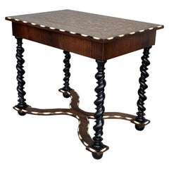 18th Century William and Mary Marquetry Side Table with Turned Legs & Stretcher