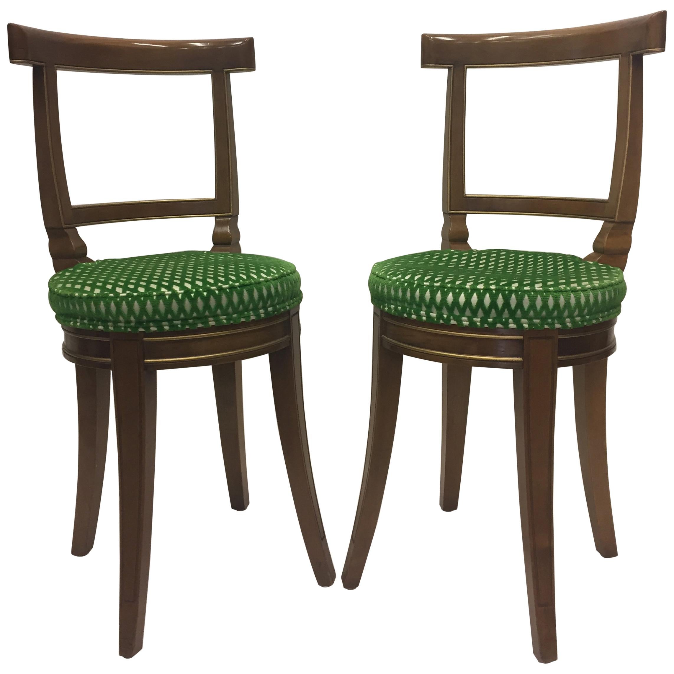 Smart Pair of Baker Fruitwood and Cut Velvet Side Chairs