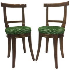 Smart Pair of Baker Fruitwood and Cut Velvet Side Chairs