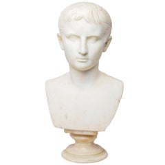 Antique Italian Grand Tour Marble Sculpture Bust of Caesar Augustus