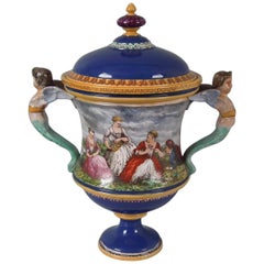 Minton Tin-Glazed Majolica Pictorial Lidded Vase