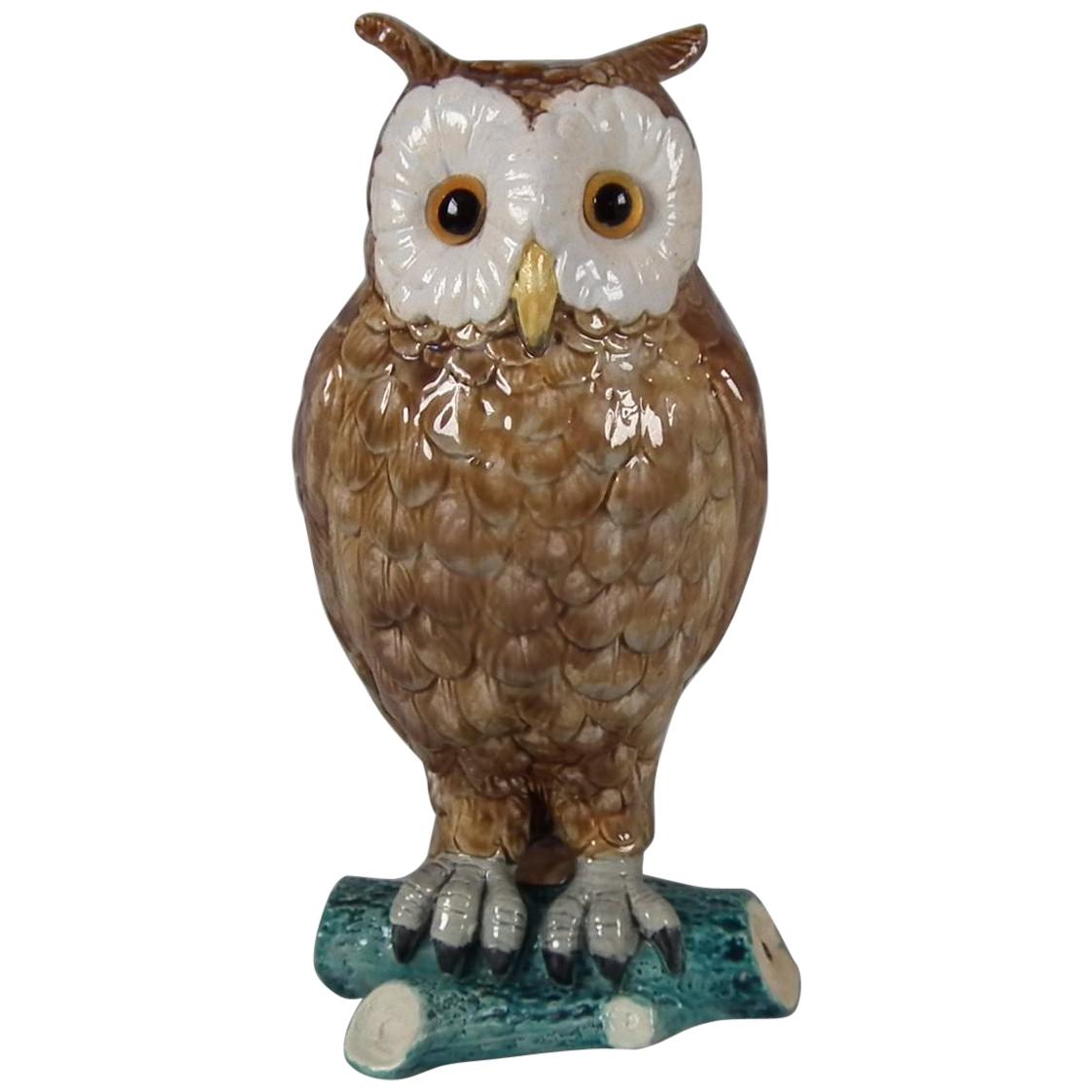 Brown Westhead Moore Majolica Owl Figure For Sale