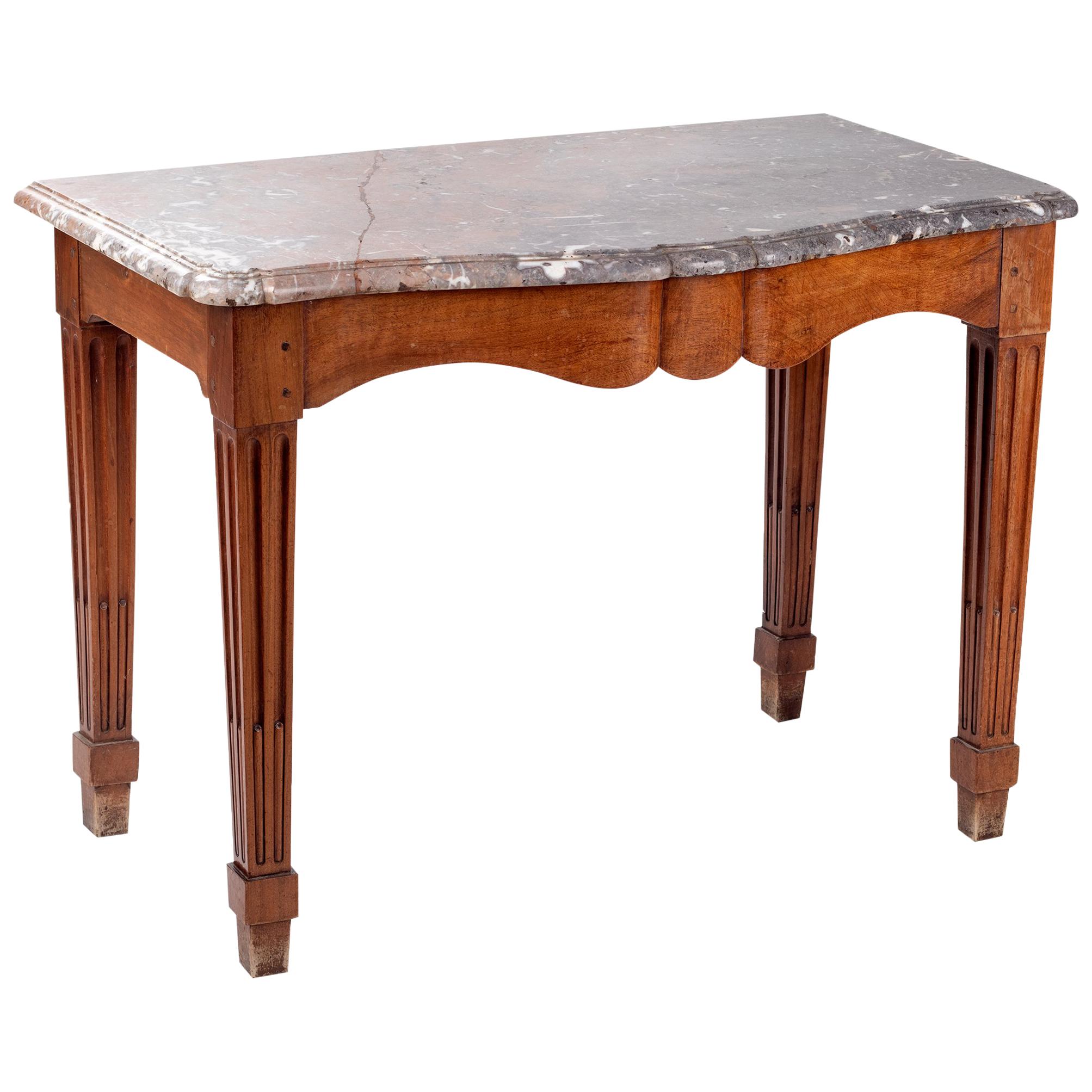18th Century French Wooden Console Table with Marble Top
