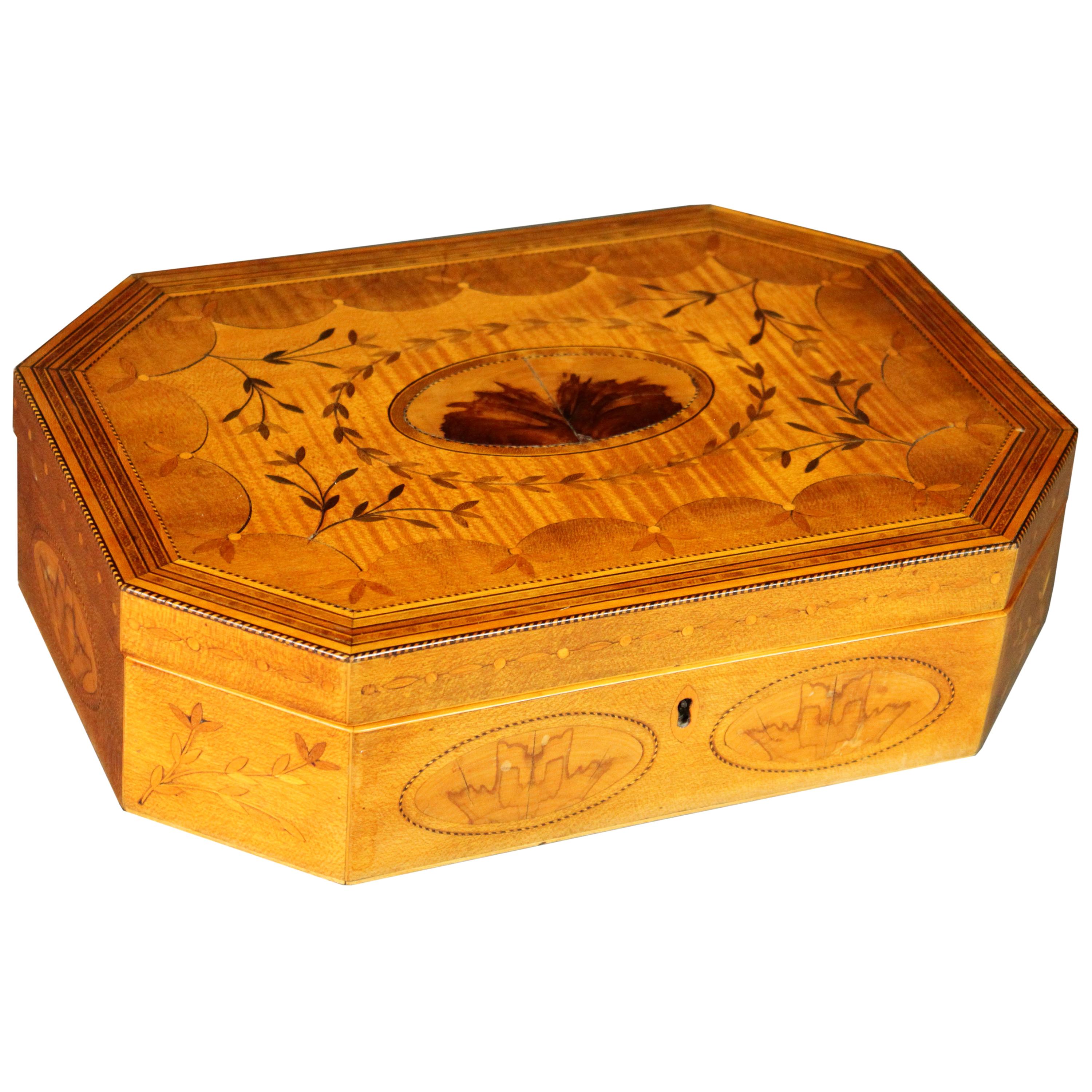 George III Satinwood Octagonal Inlaid Box For Sale