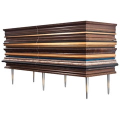 Contemporary Crafted Gold Leaf and Darkened Wood Molding Credenza by Luis Pons