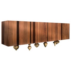 II Pezzo Credenza 1 in Wood, Brass and Marble
