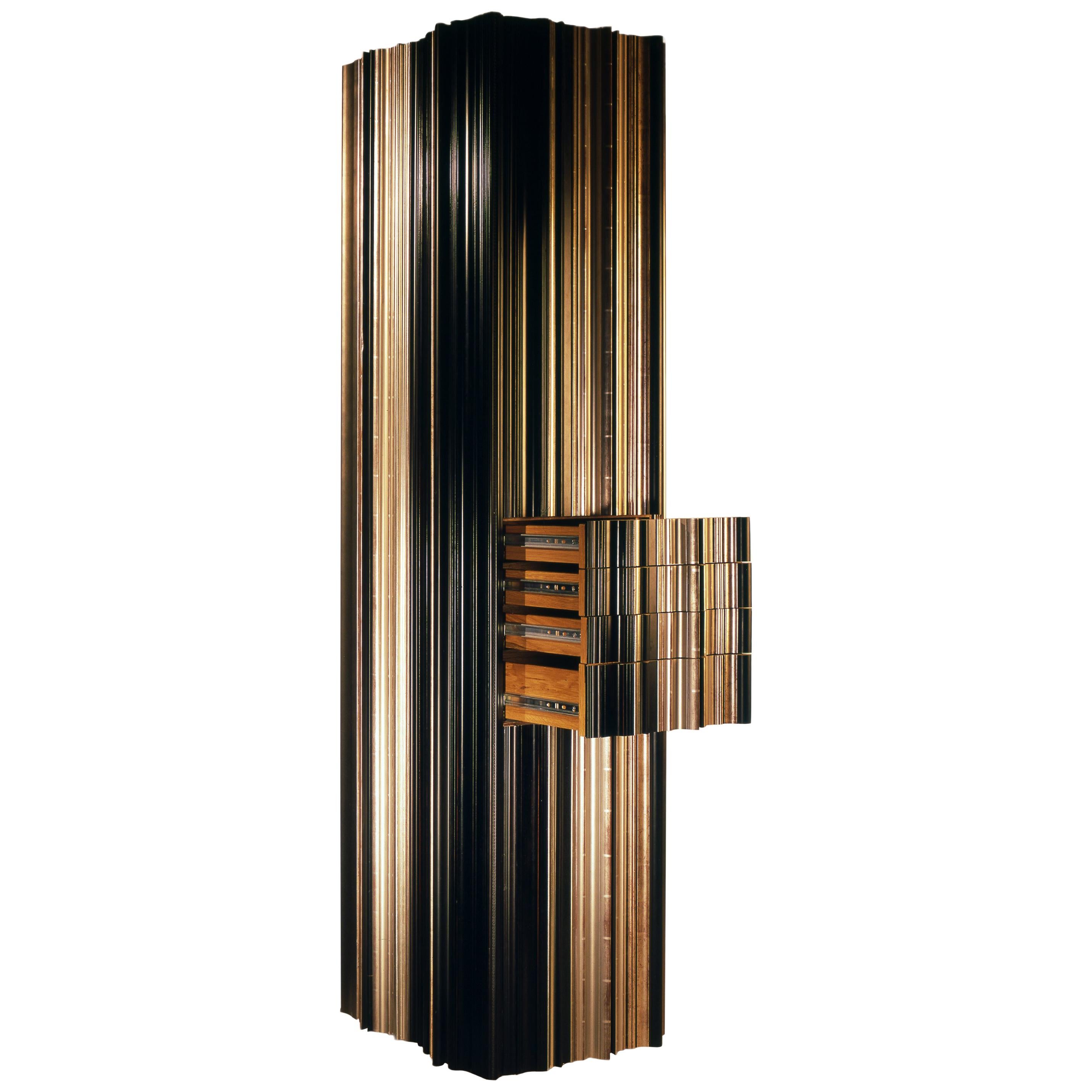 Contemporary Dark and Silver Wood Moldings Armoire by Luis Pons For Sale
