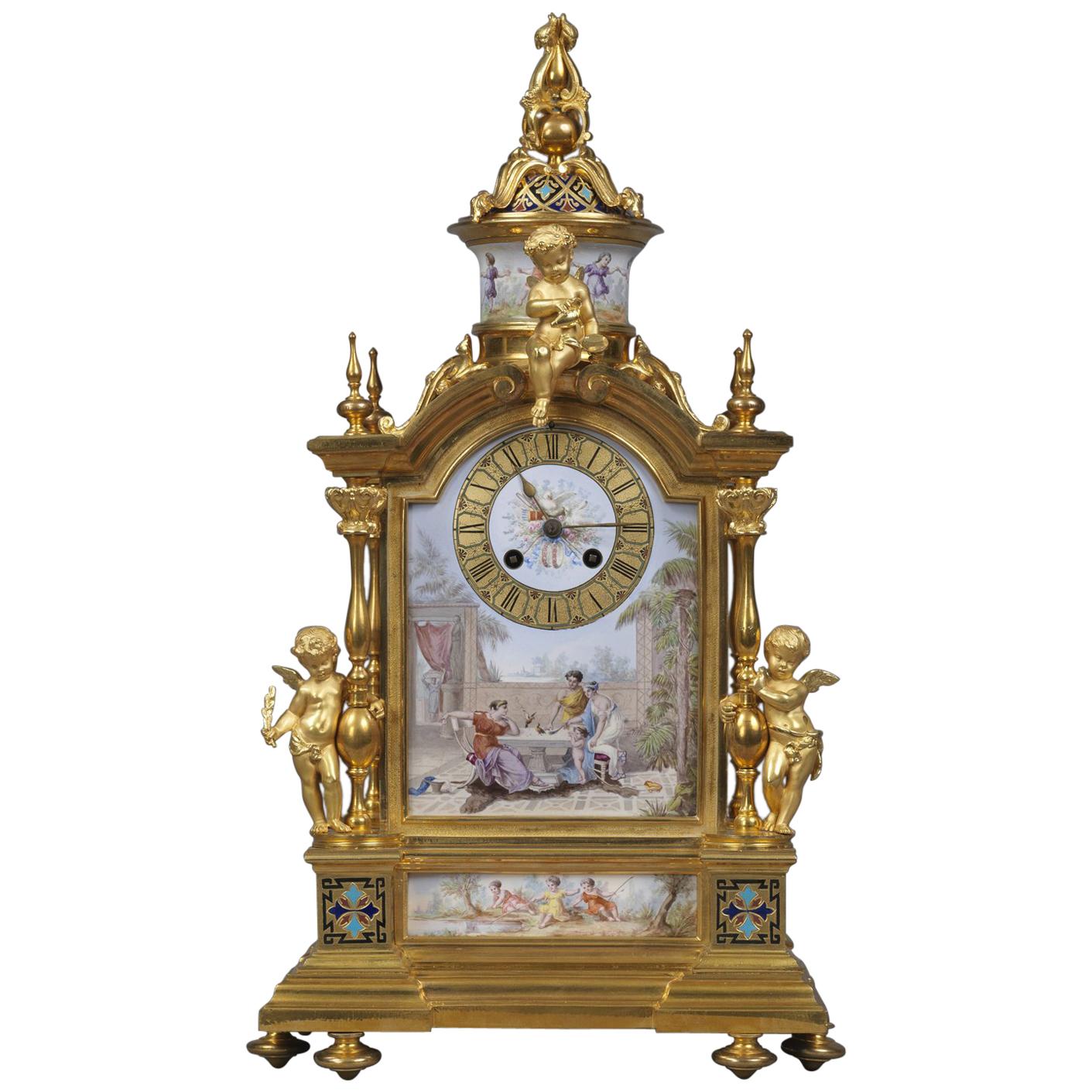 Louis XVI Style Champlevé Enamel and Gilt-Bronze Mantel Clock, circa 1880